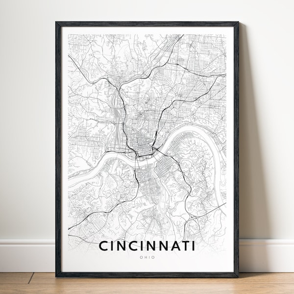 Cincinnati Map Print Cincinnati Ohio Map Poster Download Printable Cincinnati Map Minimalistic Map Cincinnati Black And White Map Print