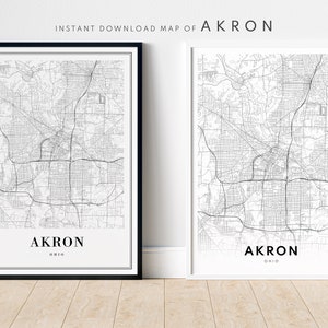 Akron Map Print Akron Ohio Map Poster Download Akron Printable Map Digital Akron Black And White Print Akron Map Art Sketch Print Akron Ohio