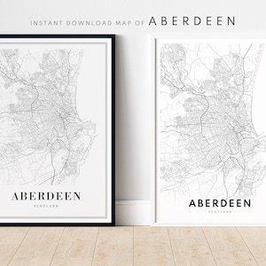 Impression de carte d'Aberdeen Aberdeen en Écosse, affiche de carte à télécharger Aberdeen, carte imprimable numérique noir et blanc, modèle d'art de carte d'Aberdeen Aberdeen