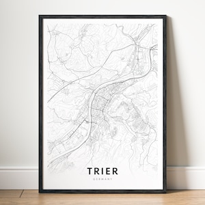 Trier Map Print Trier Deutschland Karte Poster Download Trier Druckbare Karte Digitale Trier Schwarzweiß-Karte Kunst Trier Sketch Poster Trier Karte