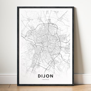 Dijon Karte Drucken, Dijon Frankreich Poster, digitaler Download Karte Dijon, druckbare schwarzweiße Karte Kunst Dijon, sofortiger Download Dijon Karte Dekor