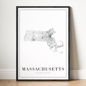 Massachusetts Zustand Karte Druck Massachusetts Poster Download Karte Massachusetts druckbare digitale Massachusetts schwarz weiss Download Karte