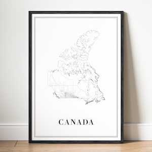 Kanada Karte Print Land Kanada Karte Poster Download Druckbare Karte Digitale Landkarte Kanada Schwarzweiß Karte Wandkunst Kanada Landkarte Skizze