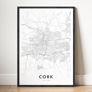 Impresión de mapa de Cork, póster de mapa de Cork, Irlanda, descarga de mapa imprimible de la ciudad de Cork, mapa digital de Cork en blanco y negro, plantilla artística del mapa de la ciudad de Cork, boceto de Cork