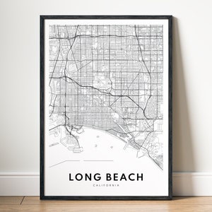 Impression de Long Beach, Californie, affiche de carte de Long Beach, téléchargement de Long Beach, carte numérique imprimable de Long Beach, téléchargement immédiat, carte routière de Long Beach