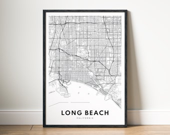 Long Beach California Stampa Long Beach Mappa Poster Long Beach Scarica Long Beach Mappa digitale stampabile Long Beach Download istantaneo Mappa stradale di Long Beach