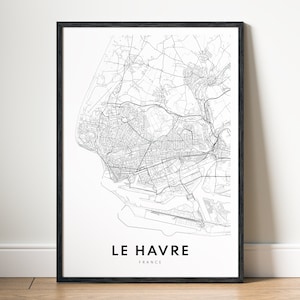 Impresión del mapa de Le Havre Póster del mapa de Le Havre Francia Descarga del mapa imprimible Mapa digital en blanco y negro de Le Havre WallArt Póster del mapa esquemático de Le Havre