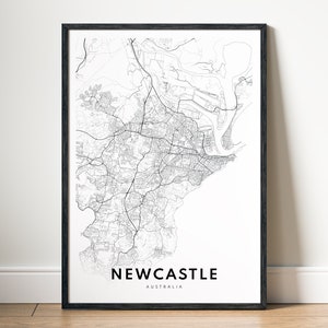 Newcastle Australia Map Print Digital Download, Black and White Printable Map Poster, Minimalist City Map Wall Art