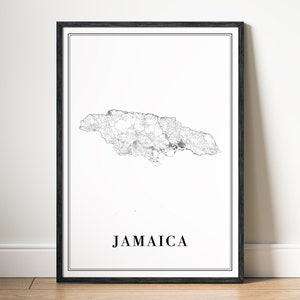 Mapa da Jamaica para impressão, download do pôster digital do mapa da Jamaica, mapa rodoviário digital da Jamaica, download do mapa preto e branco da Jamaica para impressão