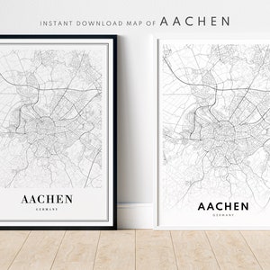Aken kaart afdrukken Aken Duitsland kaart poster downloaden Aken afdrukbare kaart digitale Aken zwart-wit Aken Karte kunst aan de muur schets Aken