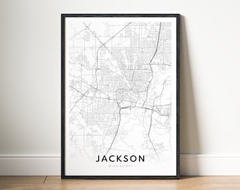 Jackson Mississippi Map Print Digital Download, Black and White Printable Poster, Minimalist City Map Wall Art