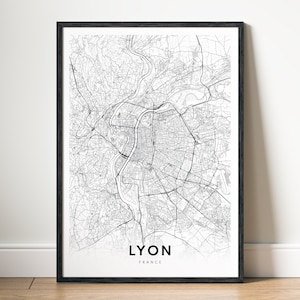 Sofortiger Download Lyon Karte Drucken Lyon Frankreich Poster Karte Lyon druckbare Wand Kunst Karte Lyon digitale Karte schwarz und weiß Lyon Home Print Karte