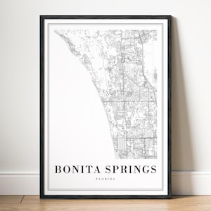 Bonita Springs-kaart afdrukken Bonita Springs Florida kaartposter Download Bonita Springs afdrukbare kaart Digitale Bonita Springs zwart-wit kaart