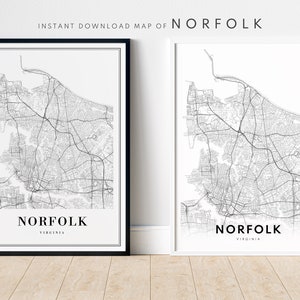 Norfolk-Virginia Map Print Norfolk Poster Download Map Norfolk Printable Map Digital Norfolk Black And White home print map Art Poster