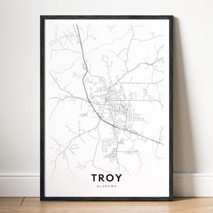 Impression de carte de Troy Al Troy Al Alabama Map Poster à télécharger Troy Al carte imprimable numérique Troy Al carte noir et blanc Art mural Troy Al Sketch Map
