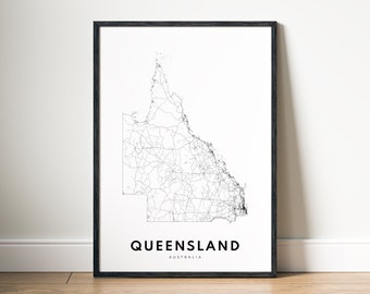 Queensland Map Print Digital Download Queensland Australia Map Poster Queensland Printable Map Queensland Black And White Print Queensland