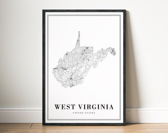 West Virginia State Map Print West Virginia Poster Download Map West Virginia Printable Map Digital West Virginia Black And White home print