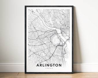 Arlington Virginia City Map Print, Minimalist Black and White Wall Art (Digital Download)