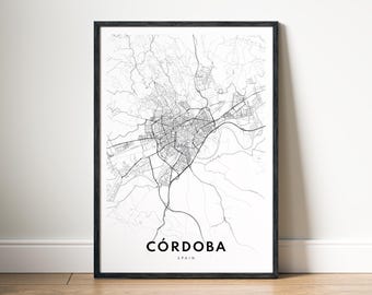 Córdoba Spain Map Print Digital Download, Black and White City Map Poster, Minimalist Map Wall Art