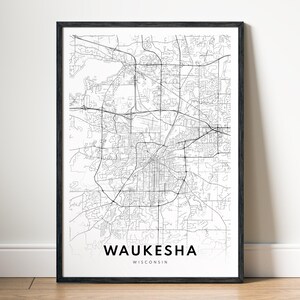 Waukesha WI City Map Poster Digital Download Waukesha Wisconsin map Printable Waukesha Aesthetic Map Black And White Waukesha Minimalistic