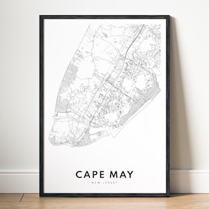 Cape May NJ Map Print Cape May New Jersey Map Poster Download Cape May Printable Map Digitale Landkarte Cape May Schwarzweiß Wandkunst Cape May