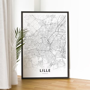 Digitaler Download Lille Karte Drucken, Lille Frankreich Karte Poster, Lille druckbare Karte schwarz weiß, Lille Frankreich Straßenkarte Poster