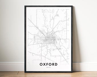 Oxford Ohio Map Print, Minimalist Wall Art, Black And White Printable (Digital Download)
