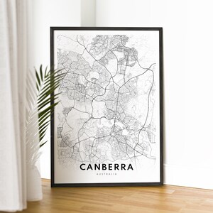 Sofortiger Download Canberra Karte Druck Canberra Australien Karte Poster Digitale Karte Canberra Druckbare Schwarzweiß Karte von Canberra Drucken Sie zu Hause