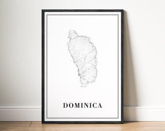 Dominica Map Print Digital Download, Black and White Dominica Poster, Minimalist Wall Art