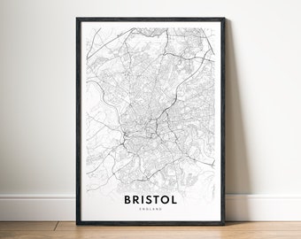 Bristol Map Print Digital Download Bristol England Map Poster Bristol Printable Map Black And White Map Wall Art Bristol Sketch Map Poster