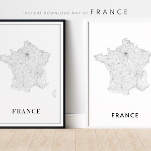 Frankrijk kaart afdrukken Frankrijk kaart poster downloaden Frankrijk afdrukbare digitale kaart Frankrijk zwart-wit Frankrijk afdrukken Home Frankrijk Instant Download