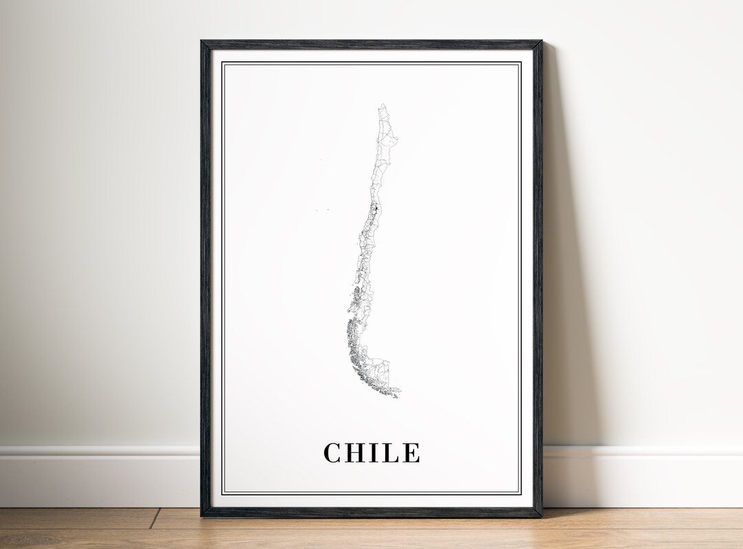 Chile Map Print Download Chile Map Poster Printable Chile Map Digital Chile Black and White Map ...