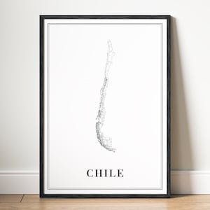 Mapa do Chile para impressão, baixar pôster do mapa do Chile para impressão, mapa digital do Chile em preto e branco, arte de parede, esboço do Chile, impressão, pôster para casa do Chile