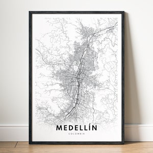 Medellín, Colombia kaart afdrukken downloaden Medellín kaart poster afdrukbare Medellín kaart digitale zwart-wit kaart muur kunst Medellín schets afdrukken