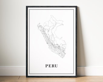 Peru Map Print Download Peru Country Map Road Poster Printable Peru Map Digital Peru Black And White Wall Art Peru Sketch Print Home poster