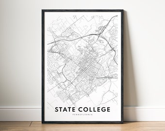 State College Map Print Digital Download State College Pennsylvania Poster Map State College Printable Black And White Map Wall Art Sketch