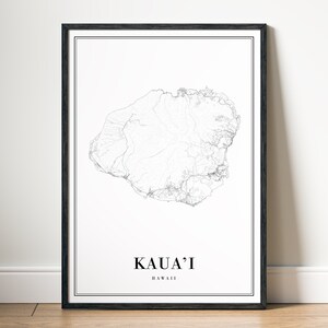 Kaua'i Karte Print Download Kaua'i Hawaii Karte Poster Digitale Karte Kaua'i Druckbare schwarz weiss Landkarte Kaua'i Skizze Wand Kunst Druck Kaua'i