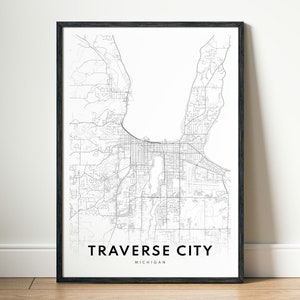 Traverse City Map Print Traverse City Michigan Map Poster Download Traverse City Printable Map Digital Traverse City Black And White Sketch
