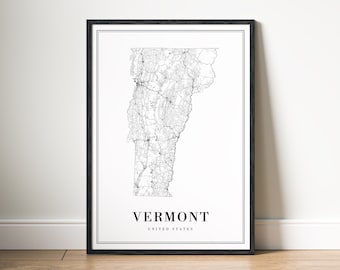 Vermont State Map Print Download Vermont Map Poster Vermont Printable Map Digital Vermont Black And White Map Art Vermont Sketch Map Print