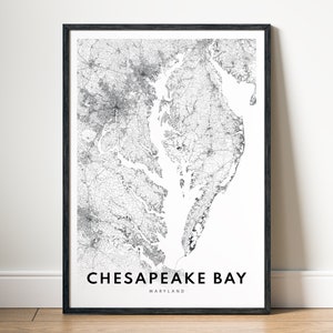 Chesapice Bay Karte Print Chesapeaches Bay Maryland Karte Poster Download Chesahead Bay Druckbare Karte Digitale Chesapice Bay schwarz weiß