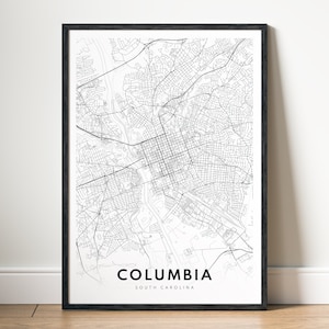 Columbia SC Karte druckbare Karte von columien South Carolina Karte Poster Download collumia druckbare digitale Karte Kurkuma schwarz und weiß Poster Druck