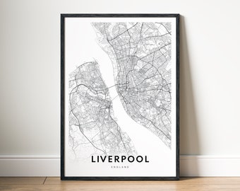 Natychmiastowe pobieranie Liverpool Mapa Drukuj Liverpool Anglia Mapa Plakat Pobierz do wydrukowania Liverpool Mapa cyfrowa Liverpool Czarno-biała