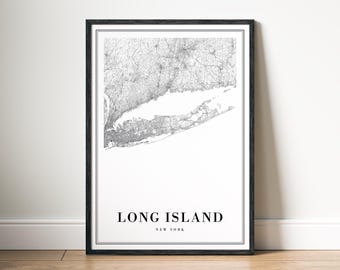 Long Island NY Map Print Digital Download, Black and White Long Island Poster, Minimalist City Map Wall Art