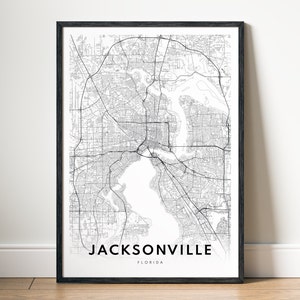 Jacksonville kaart print digitale Jacksonville kaart poster download afdrukbare Jacksonville minimalistische kaart zwart-wit kaart direct downloaden