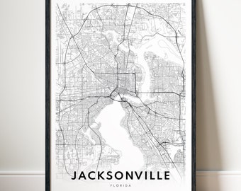 Jacksonville Map Print Digital Jacksonville Map Poster Download Printable Jacksonville Minimalist Map  Black And White Map Instant Download