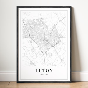 Luton Karte Drucken, Luton England Karte Poster, Luton druckbare Karte, digitaler Download Luton schwarz weiß Karte Skizze, Luton Straßenkarte Poster
