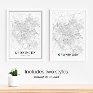 Groningen Niederlande Karte Druck Download Groningen Digitales Poster Groningen Druckbare Schwarzweiß Karte Groningen Straße Digitaler Download