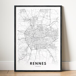 Rennes Map Print Rennes France Map Poster Download Rennes Printable Map Digital Rennes Black And White Map Wall Art Rennes Sketch Template