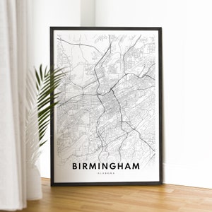 Impression de carte de Birmingham Birmingham Alabama carte affiche carte numérique Birmingham téléchargement imprimable carte noir et blanc Birmingham croquis art carte