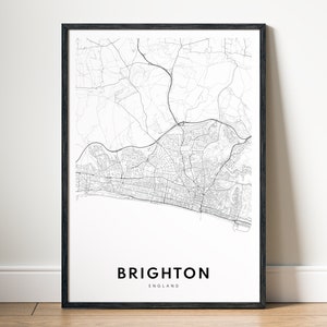 Brighton Map Print Digital Download, Brighton England Map Poster, Brighton Printable Map, Black And White Brighton Map Wall Art Brighton